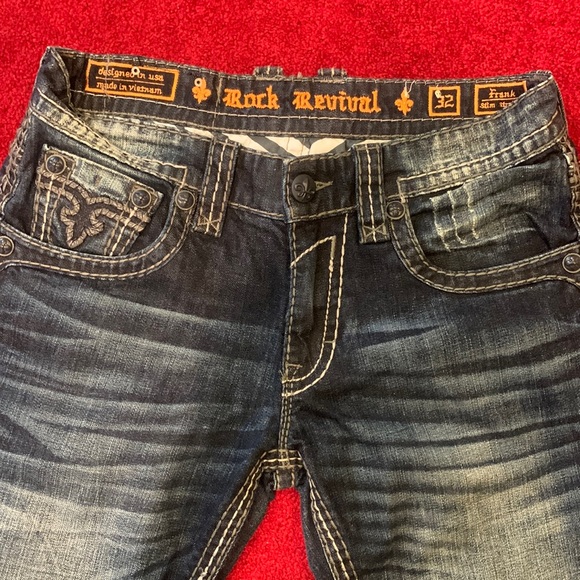 Rock Revival Men Jeans Frank Slim Straight 32